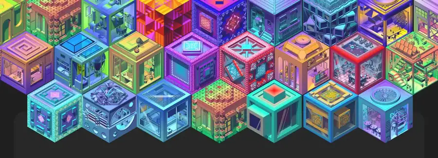 Wall of isometric cube houses